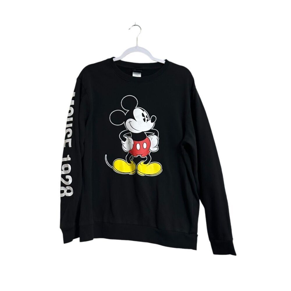 Disney Mickey Mouse Spellout Long Sleeve Sweat Shirt Women's L Black Casual